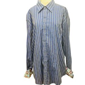 Robert Graham Men's 2XL 2TG Blue Striped Embellished Button Down Shirt